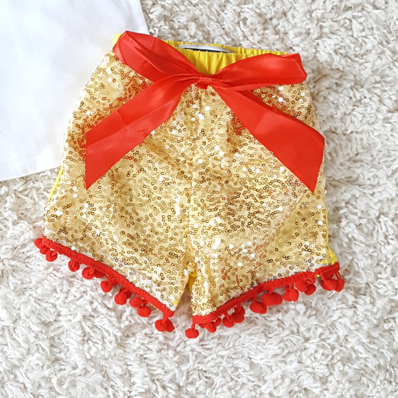 All That Glitters and Gold Other - Baby Girls Summer Shorts Red Yellow Belle Themed